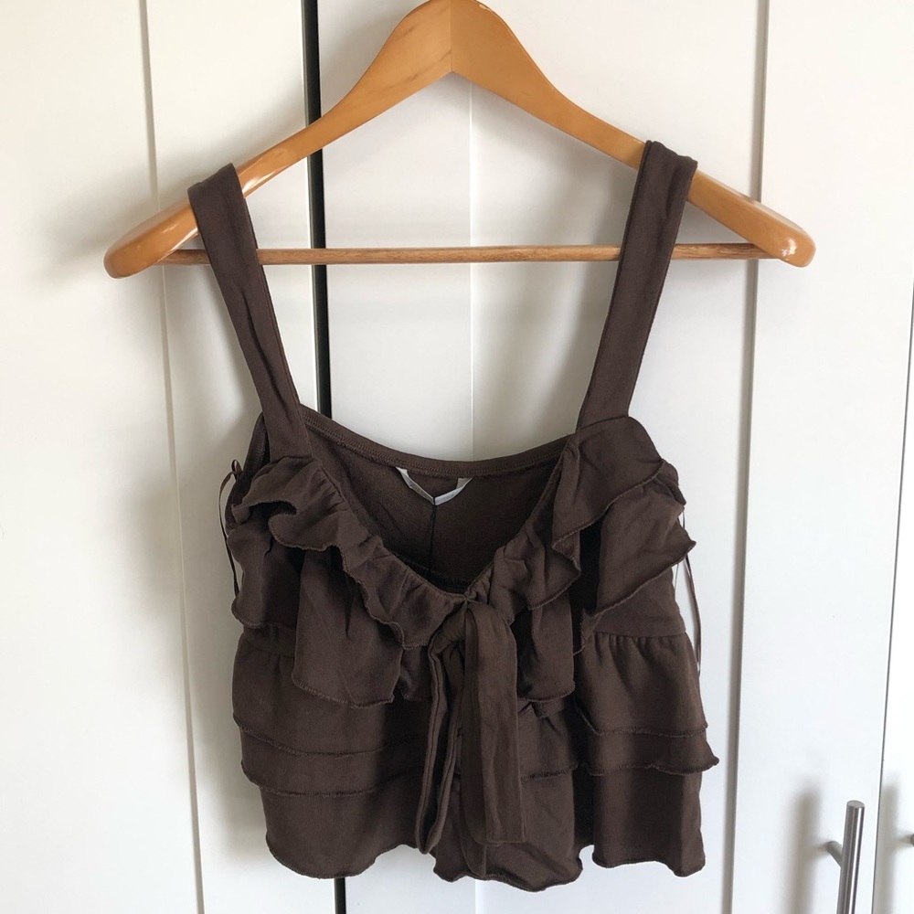 Zara Brown Tiered Cotton Crop Top